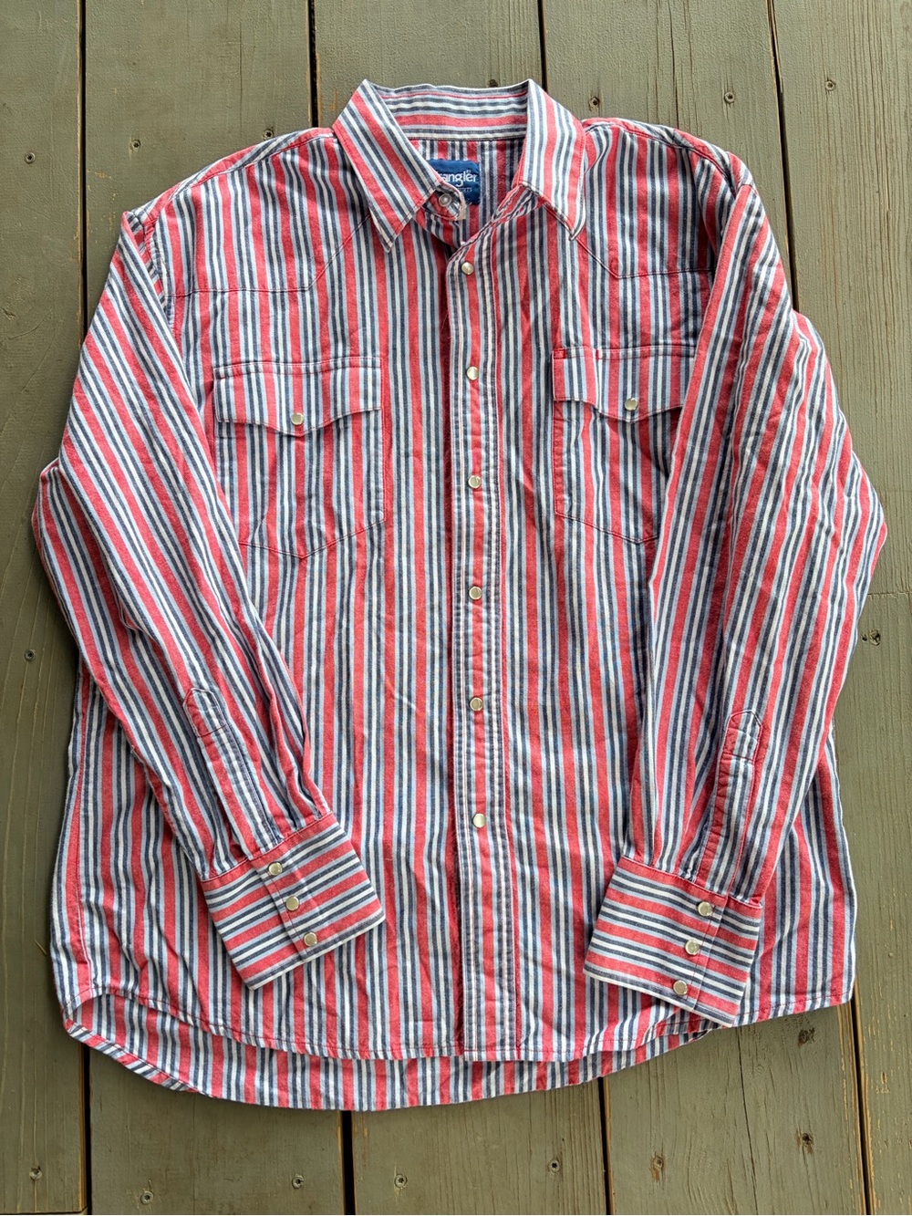 Wrangler Vintage Red Striped Long-Sleeve Pearl Snap Button-Up Shirt L